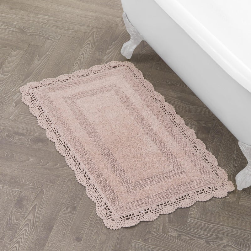 Laura Ashley Absorbent Bath Mat Reversible Crochet Soft and Plush Bathroom Mat 100% Cotton 24x40 Bath Rug, Blush Pink - Image 1